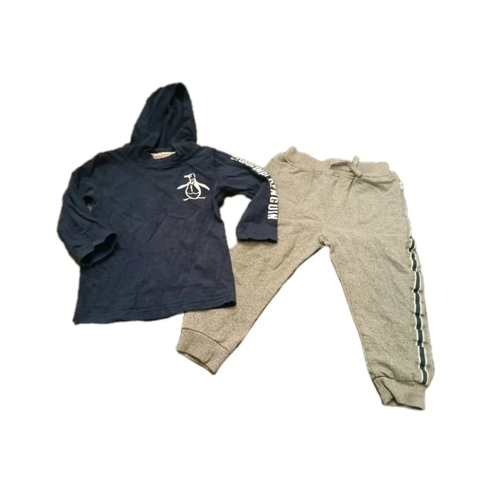 Penguin Kids Two Piece Jogger Set Size:3T Navy Blue And Grey